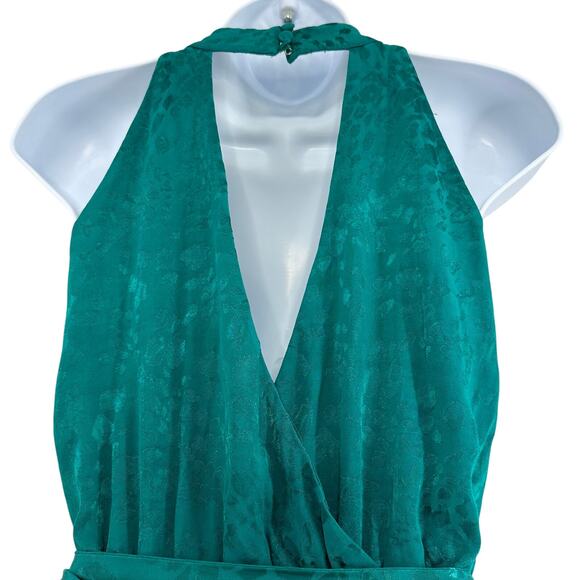 Anthropologie Dress Keyhole Halter Neck Blouson Size Large Teal Green Retro Glam - Picture 5 of 8